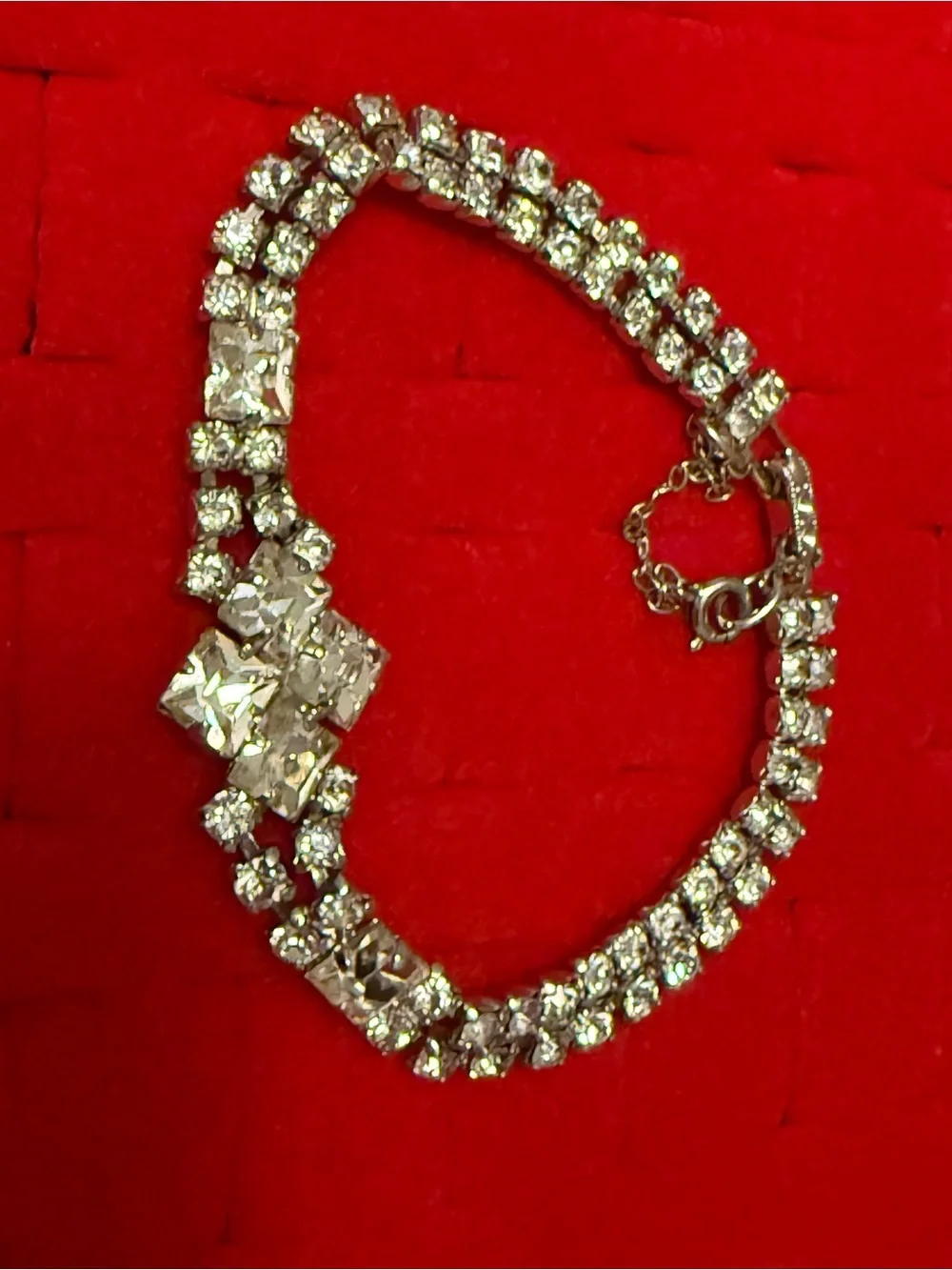 Vintage Rhinestone Clear Silver Tone Bracelet